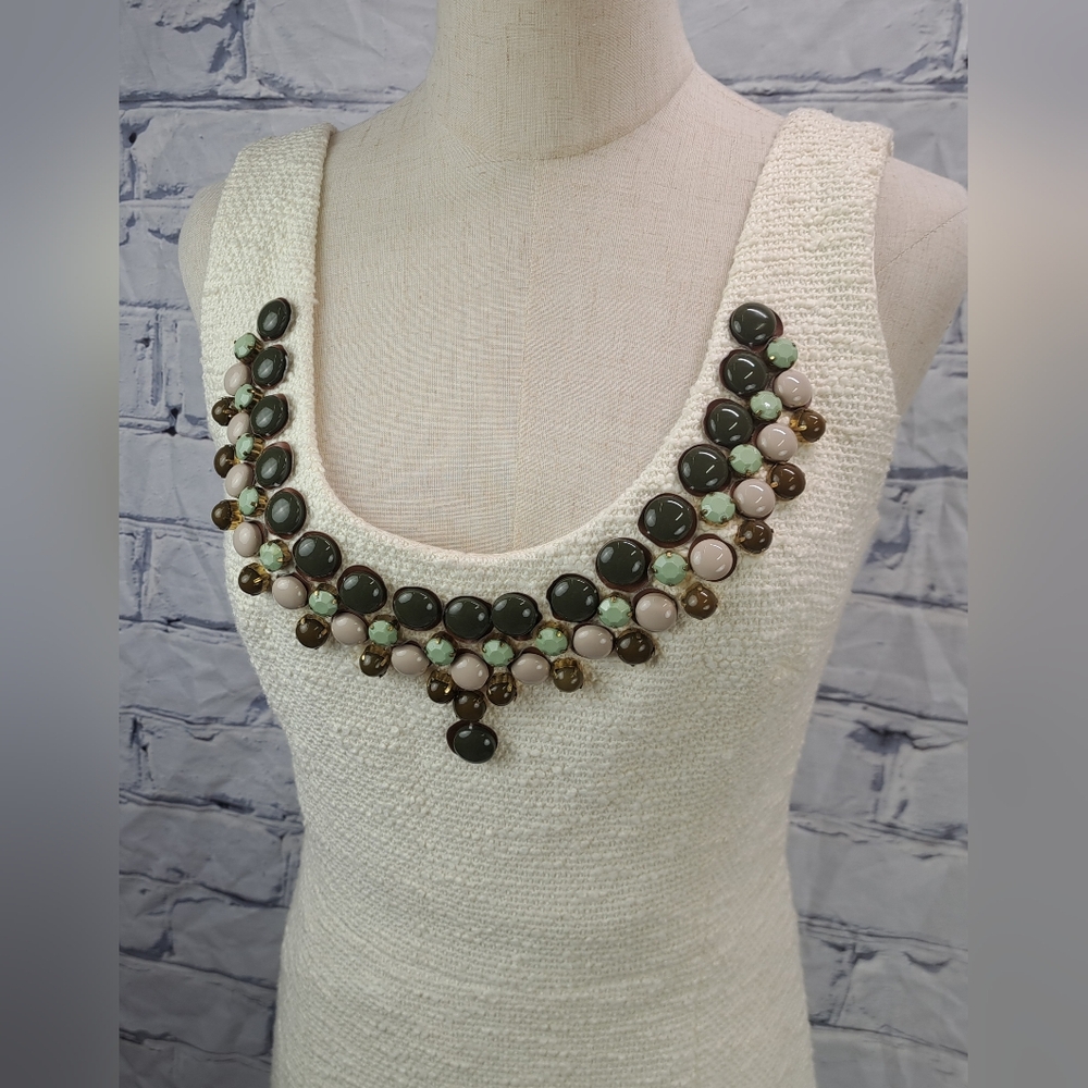 Milly of New York Womens Shift Dress Midi Jewelry Cream Vintage 80s 70s USA 4 US